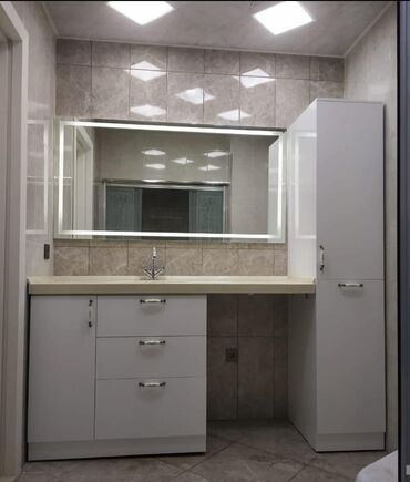 Hamam üçün aksessuarlar: Müasir hamam mebeli dəstləri - Divara montaj olunan konsol tipli — 10