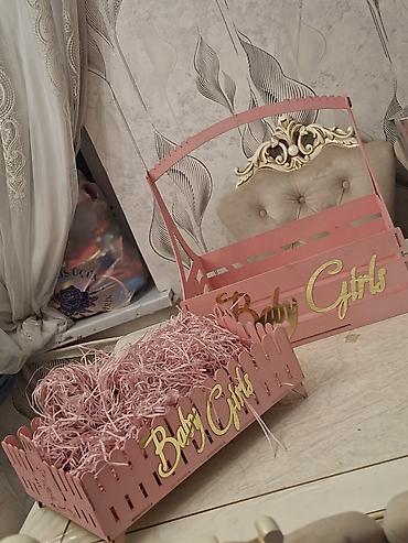 dekor ev: “Baby Girl” temalı dekorativ səbətlər dəsti - Rəng: pudra/çəhrayı - — 1