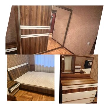 ikinci el yataq: Двуспальная кровать, Трюмо, Шкаф, 2 тумбы, Б/у