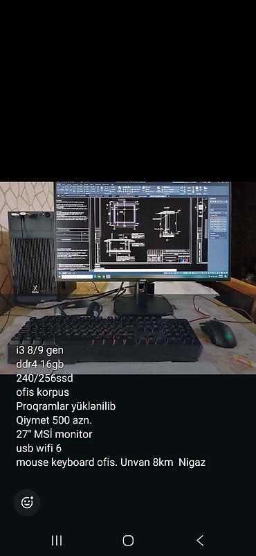 I3 8/9 gen ddr4 16gb 240/256ssd ofis korpus Proqramlar yüklənilib