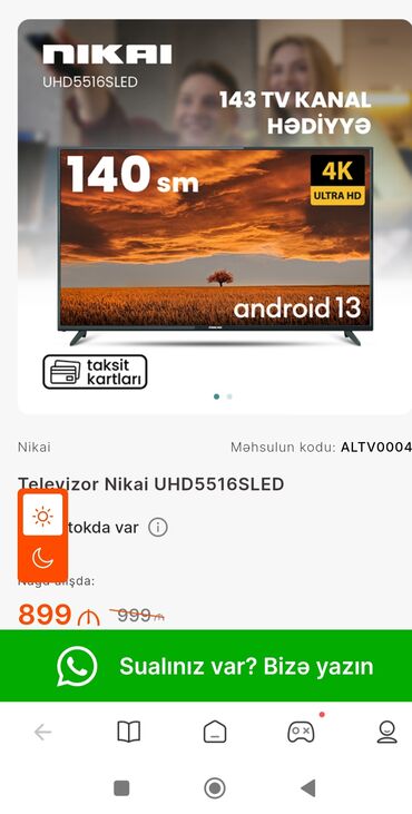 işlənmiş smart televizorlar: Yeni Televizor Nikai 4K (3840x2160), Ödənişli çatdırılma