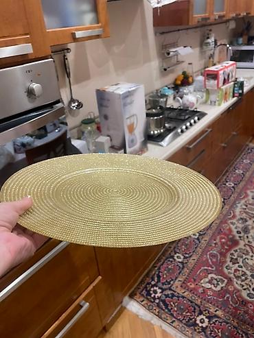 bayram: Qızılı dekorativ servis boşqabı - Material: Şüşə görünüşlü — 3