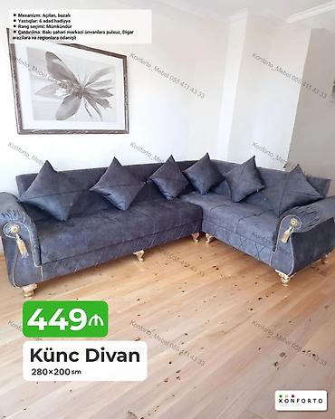 Диваны: Künc divan – 280×200 sm - Mexanizm: açılan, bazalı - Yastıqlar: 6 — 1