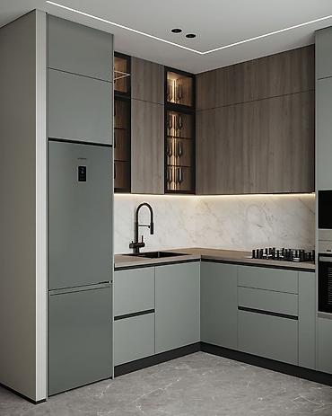 Кухонные гарнитуры: Кухонный гарнитур, цвет - Серый, МДФ — 23