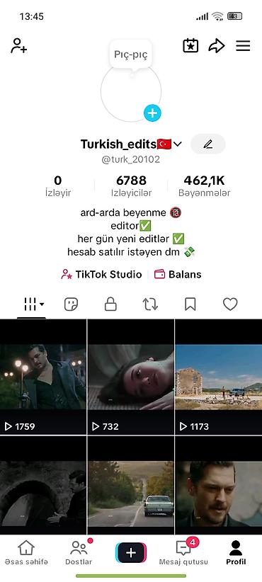 TikTok hesabı: Turkish_edits (@turk_20102) hesab satılır istəyen dm