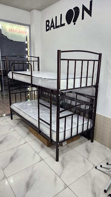 demir carpayı: Metal iki mərtəbəli çarpayı - Material: qalın divarlı metal boru — 2