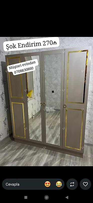Dörd qapılı paltar şkafı - Rəng: boz ton, qızılı dekorativ haşiyələr