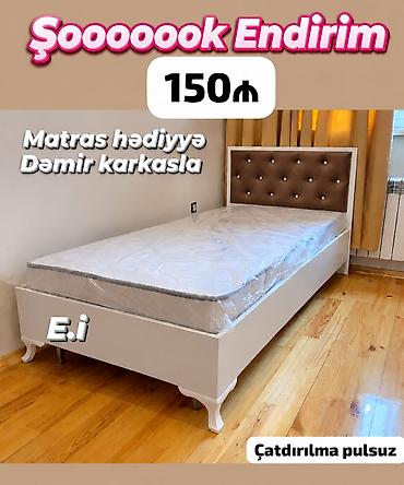 Tek nəfərlik çarpayı dəsti - Dəmir karkaslı möhkəm konstruksiya -