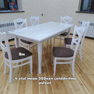 стол деревянный кухонный: Для кухни, Новый, Нераскладной, Прямоугольный стол, 4 стула