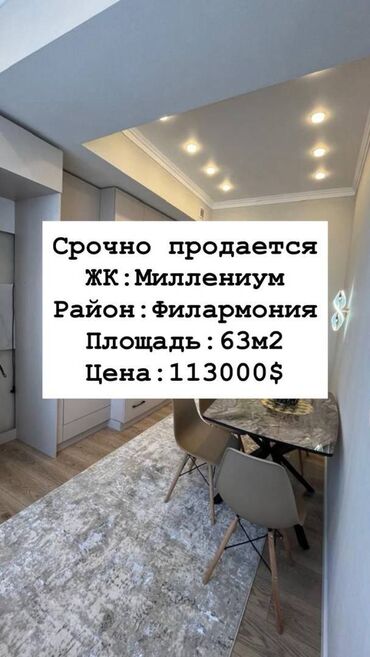 азия мол дом: 2 комнаты, 63 м², Элитка, 15 этаж, Дизайнерский ремонт