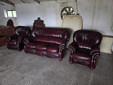 Stilske garniture: Kožni garnitura – bordo - Sastav: trosed sa tri jastuka za sedenje + — 7