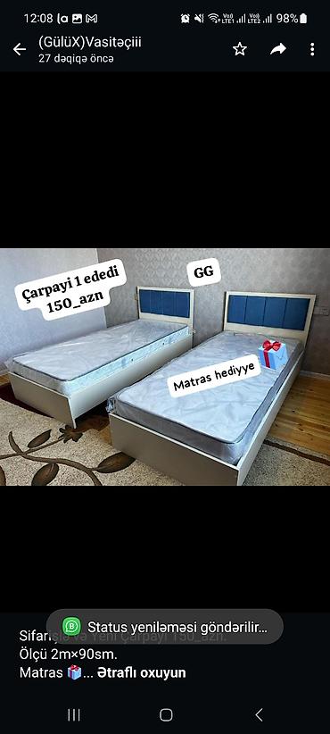 Sifarişlə mebel: Sifarişlə və Yeni Çarpayi 150_azn. Ölçü 2m×90sm. Matras 🎁 Rəng seçimi — 1