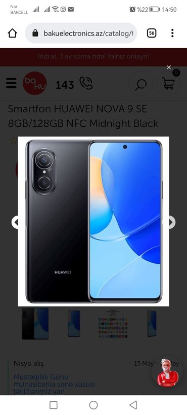 huawei ikinci el telefon: Huawei Nova 9 SE telefonu satilir. 5-6ayin telefonudu. Ikinci telefon