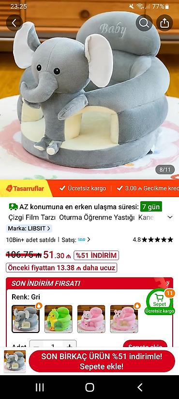 Balışlar, yastıqlar: Məhsul: Çizgi film tərzində uşaq üçün oturma öyrənmə yastığı – fil — 1