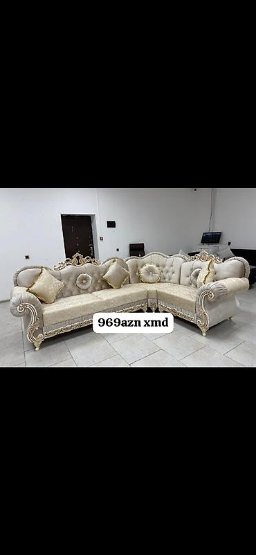 mebel stullar: Klassik üslubda L formalı künc divanı - Rəng: açıq bej/şampan — 1