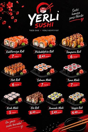 Sifarişlə hazır yeməklər: Yerli Sushi – Təzə dad, yerli keyfiyyət! Sushi və fast‑food menyusu — 2