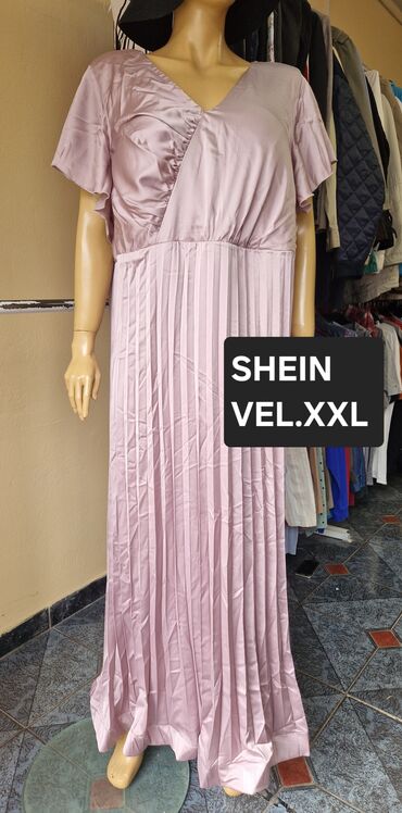 jednobojne haljine: 2XL (EU 44), color - Pink, Evening, Short sleeves