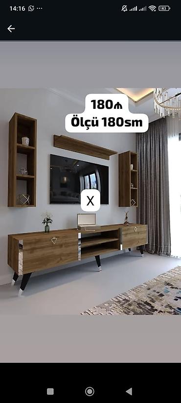divar ref: TV stendi və divar modulları dəsti - Ölçü: 180 sm (əsas TV altlığı) - — 1