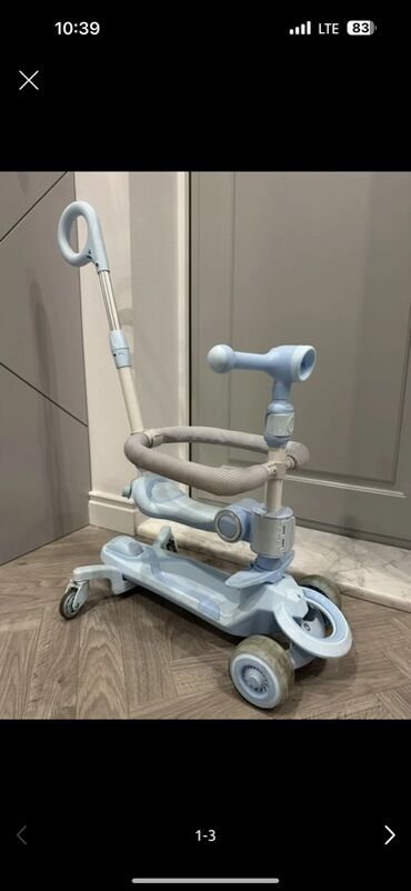 Uşaqlar üçün yüngül, çoxfunksiyalı, mavi rəngli skuter, oturacaq və