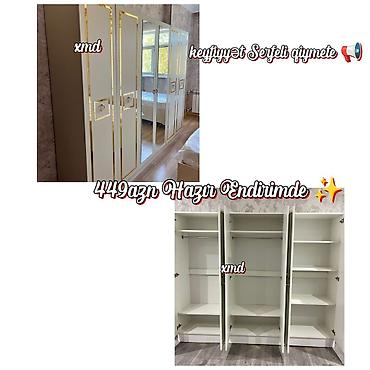 divar yataq: - 4 qapılı paltar dolabı - Rəng: ağ, qızılı dekor xətləri və kvadrat — 1