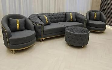 Дом и сад: Lüks dizaynlı yumşaq mebel dəsti - Tərkib: 2 ədəd üçnəfərlik divan, 2 — 2