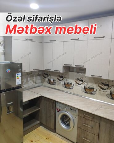 столешница для стола на заказ: Özəl sifarişlə hazırlanmış mətbəx mebeli - L‑şəkilli yerləşim: işçi