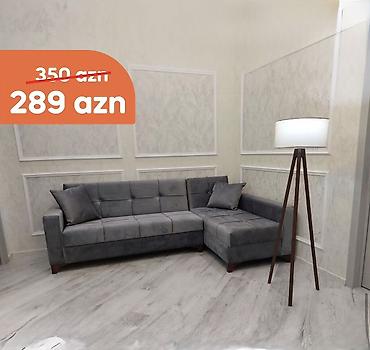 Künc divan – boz rəng, müasir minimalistik dizayn - L şəklində