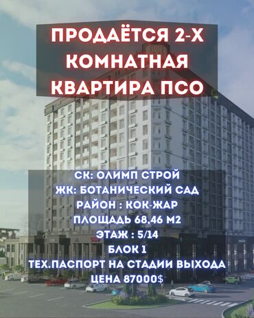 Продажа домов: 2 комнаты, 68 м², Элитка, 5 этаж, ПСО (под самоотделку)