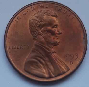 Američki jednocentni novčić (Lincoln cent), unc,godina 1993, kovnica na lalafo.rs — 1 Američki jednocentni novčić (Lincoln cent), unc,godina 1993, kovnica — 1