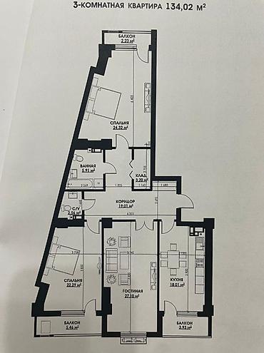 Квартиры: 3 комнаты, 134 м², Элитка, 6 этаж, ПСО (под самоотделку) — 2