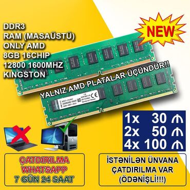 nokia 1600: Operativ yaddaş (RAM) Kingston, 8 GB, 1600 Mhz, DDR3, PC üçün, Yeni
