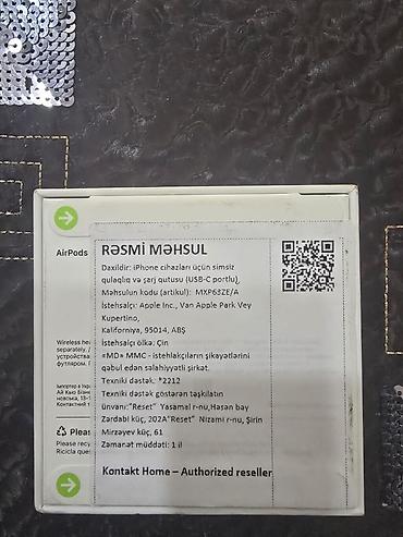 qulaqcıq iphone: Məhsul: Apple AirPods (model kodu: MXP62ZE/A) Xüsusiyyətlər: - iPhone — 4