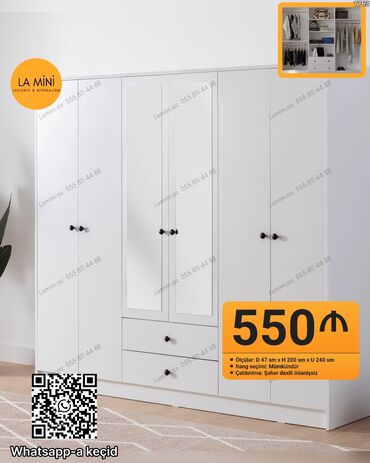 Divanlar: Açılan, 5 qapı Düz dolab, Qarderob, paltar dolabı