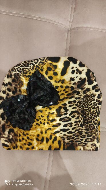 Uşaqlar üçün digər geyimlər: Uşaq dəsti - Şapka: Leopard naxışlı trikotaj şapka, üzərində böyük — 2