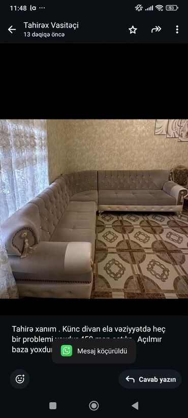 Sifarişlə divanlar: Künc divan, İşlənmiş, Çatdırılma yoxdur