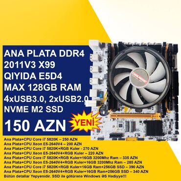 Sərt disklər (HDD): Ana Platası Ana Plata " DDR4 2011V3 Qıyıda X99 E5D4 BUNDLE", Yeni