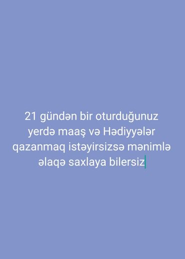 bayıl iş: Satış meneceri tələb olunur, İstənilən yaş, Təcrübəsiz, Həftəlik ödəniş