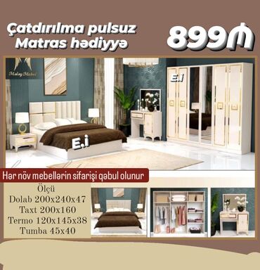 pulsuz mebeller: *Yataq Dəsti 899Azn💥* 🎁Matras hədiyyə ✔️Rəng seçimi var *✔️Şəhər