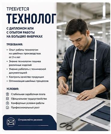 крой швея: Технолог, Классические костюмы, Оплата: Еженедельно, График работы: Шестидневка, Опыт работы: Менее года опыта, Женщина — 1