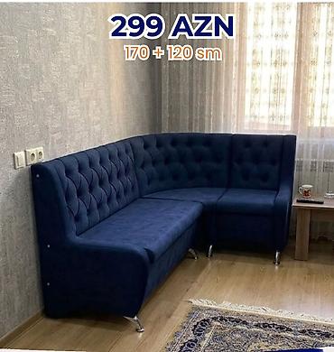 yumru taxt: Mavi rəngdə künc divan - Ölçü: 170 sm + 120 sm (L formalı) - Yumşaq — 1