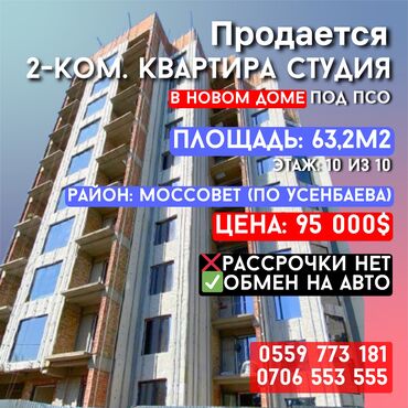 квартира в маявке: 2 комнаты, 63 м², Элитка, 10 этаж, ПСО (под самоотделку)