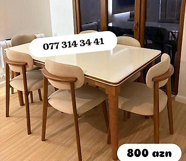 metbex ucun asma tavanlar: Yemək otağı üçün masa və 6 ədəd stul dəsti. - Masa: düzbucaqlı — 1