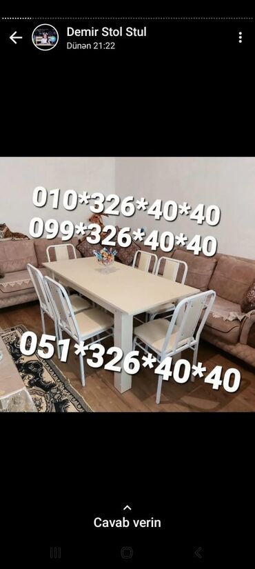 Masa və oturacaq dəstləri: Qonaq otağı üçün, Yeni, Açılmayan, Dördbucaq masa, 4 stul -da lalafo.az — 26 Masa və oturacaq dəstləri: Qonaq otağı üçün, Yeni, Açılmayan, Dördbucaq masa, 4 stul — 26