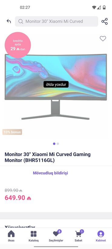 Monitorlar: Xususiyyetleri screenlerde elave olunub. Yeni kimidir, evvel notubuka