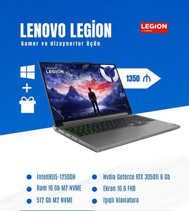 Lenovo: Yeni Lenovo Legion, 15.6 ", Intel Core i5, 512 GB, Ödənişli çatdırılma, Pulsuz çatdırılma, Rayonlara çatdırılma