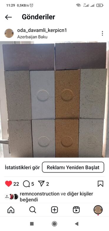 Kərpiclər: Oda davamlı, hər növdə hər ölçüdə istənilən rəngdə kərpiclər. içi — 13