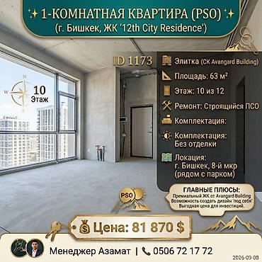 1 комната, 63 м², 12 мкр Элитка, 10 этаж