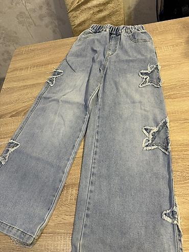 cins salvar olculeri: Uşaq üçün geniş kəsimli cins şalvar - Rəng: açıq mavi yuyulmuş denim — 2