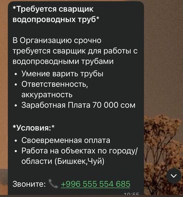 ресторан бишкек: Требуется Сварщик, Оплата Ежемесячно, Менее года опыта