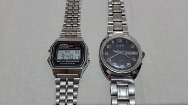 серебрянные часы: Casio WR, ALARM CHRONO - легендарные японские часы с родным браслетом